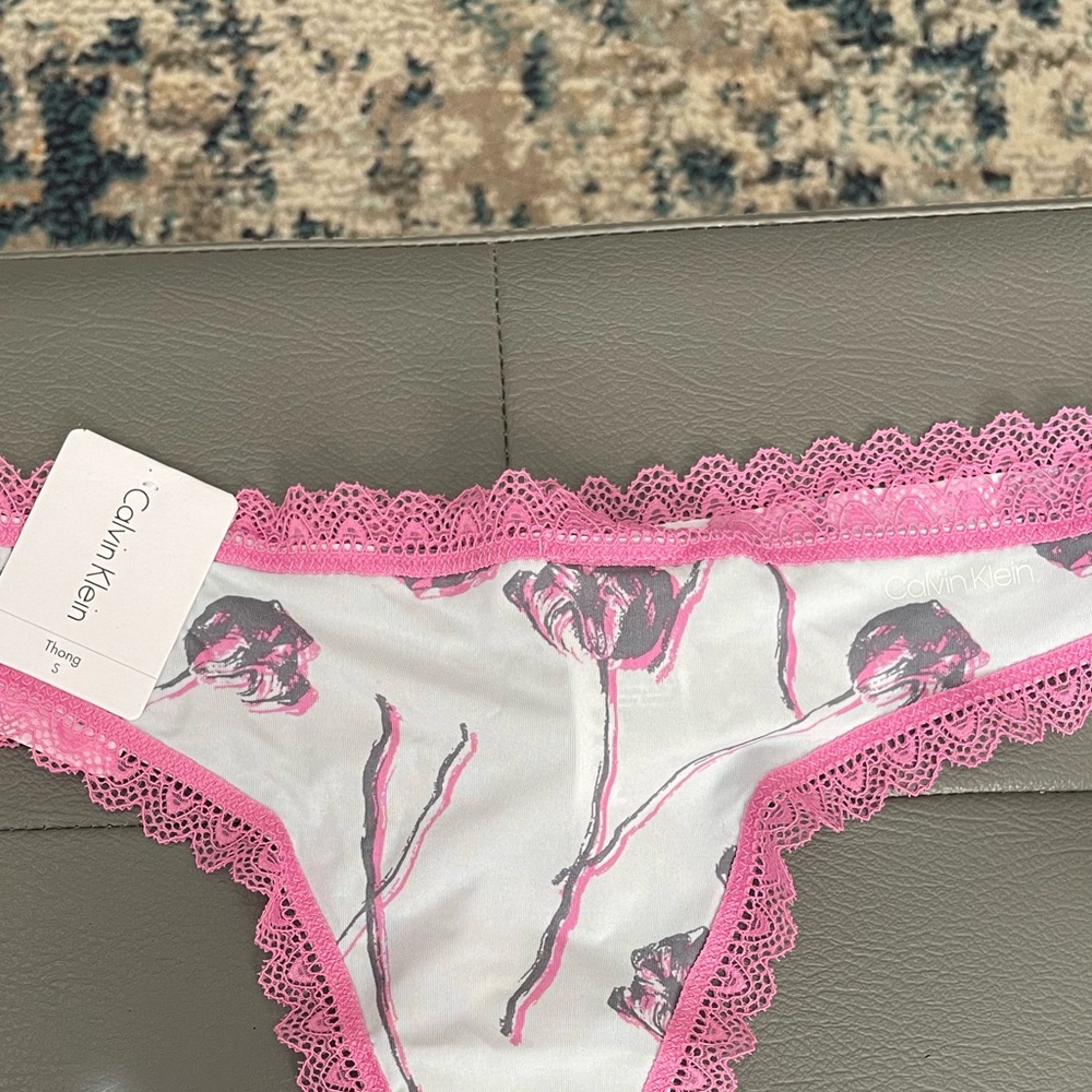 Calvin Klein Pink lace microfiber thong